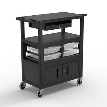 Luxor Deluxe Teacher Cart with Locking Cabinet, Storage Bins, Keyboard Tray, Pocket Chart Hooks, and Cup Holder, 36&quot;W x 18&quot;L x 42&quot;H