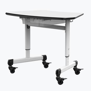 Luxor Height-Adjustable Trapezoid Student Desk with Drawer, Laminate/Steel, White, 29&quot;W x 19&quot;L x 22&quot;-30&quot;H