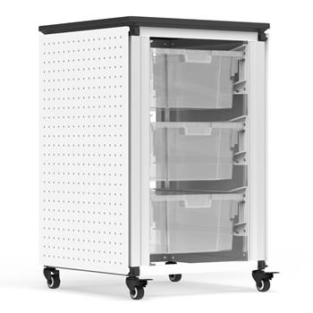Luxor Modular Classroom Mobile Storage Cabinet, 3 Large Bins, Steel, White, 18&quot;W x 18&quot;L x 29&quot;H