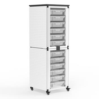 Luxor Stacked Modular Classroom Mobile Storage Cabinets, 12 Small Bins, Steel, White, 18&quot;W x 18&quot;L x 58&quot;H
