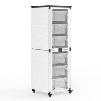 Luxor Stacked Modular Classroom Mobile Storage Cabinets, 6 Large Bins, Steel, White, 18&quot;W x 18&quot;L x 58&quot;H