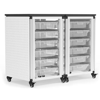 Luxor Side-By-Side Modular Classroom Mobile Storage Cabinets, 12 Small Bins, Steel, White, 36&quot;W x 18&quot;L x 29&quot;H