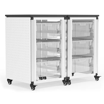 Luxor Side-By-Side Modular Classroom Mobile Storage Cabinets, 6 Large Bins, Steel, White, 36&quot;W x 18&quot;L x 29&quot;H