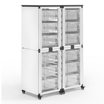 Luxor Stacked Modular Classroom Mobile Storage Cabinets, 12 Large Bins, Steel, White, 36&quot;W x 18&quot;L x 58&quot;H