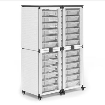 Luxor Stacked Modular Classroom Mobile Storage Cabinets, 24 Small Bins, Steel, White, 36&quot;W x 18&quot;L x 58&quot;H