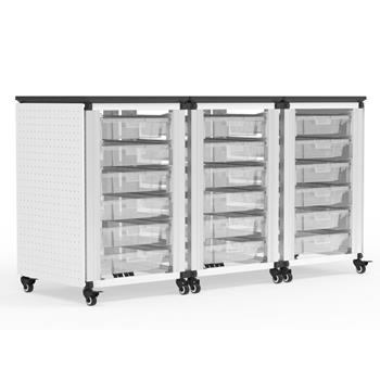 Luxor Side-By-Side Modular Classroom Mobile Storage Cabinets, 18 Small Bins, Steel, White, 54&quot;W x 18&quot;L x 29&quot;H