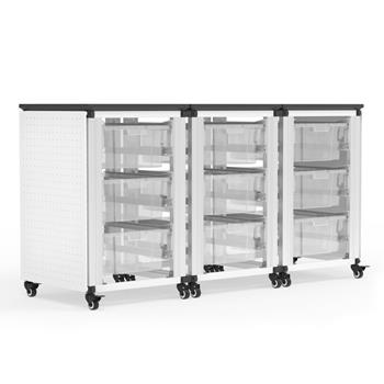 Luxor Side-By-Side Modular Classroom Mobile Storage Cabinets, 9 Large Bins, Steel, White, 54&quot;W x 18&quot;L x 29&quot;H