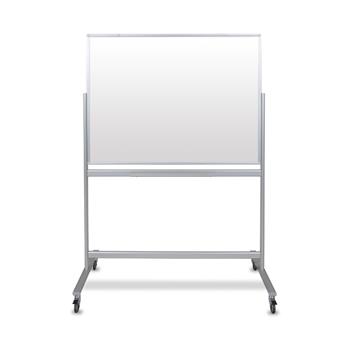 Luxor Double-Sided Mobile Magnetic Glass Marker Board, Aluminum, 51&quot;W x 24&quot;L x 72&quot;H