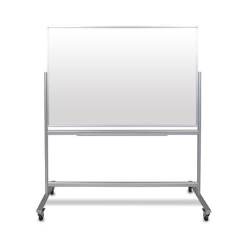 Luxor Double-Sided Mobile Magnetic Glass Marker Board, Aluminum, 63&quot;W x 24&quot;L x 72&quot;H