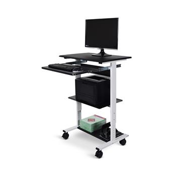 Luxor 3-Shelf Adjustable Standing Workstation, Steel/Fiberboard, Black/Silver, 30&quot;W x 20&quot;L x 35&quot;-46&quot;H