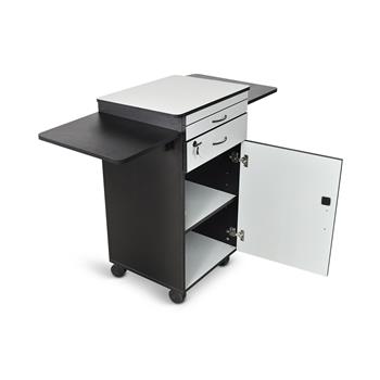 Luxor Mobile AV Presentation Station Cart With Locking Cabinet, Laminate, Black/Silver, 24&quot;W x 19&quot;L x 37&quot;H