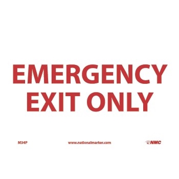 NMC Sign, Emergency Exit Only, 7&#39;&#39; x 10&#39;&#39;, Pressure Sensitive Vinyl