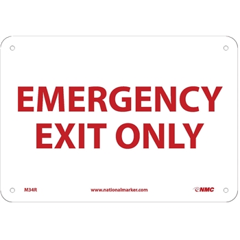 NMC Sign, Emergency Exit Only, 7&#39;&#39; x 10&#39;&#39;, Rigid Plastic
