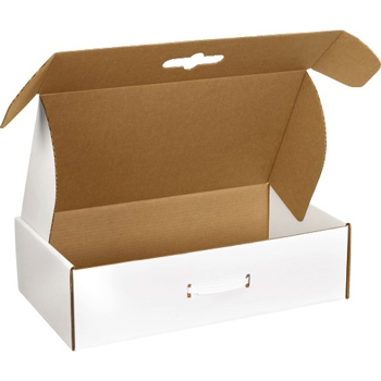 W.B. Mason Co. Corrugated Carrying Cases, 18 1/4&quot; x 11 3/8&quot; x 2 11/16&quot;, White, 10/BD