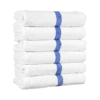Monarch Brands Bath Towels, 24 in x 48 in, White with Blue Center Stripe, 5 Dozen/Carton