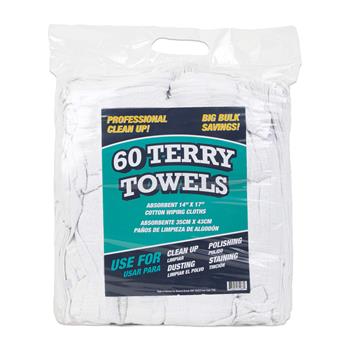 Monarch Brands Terry Towels, 14 in x  17 in, White, 60/Bag