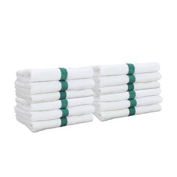 Monarch Brands Hand Towels, 16 in x 27 in, Green Center Stripe, 4 Dozen/Case
