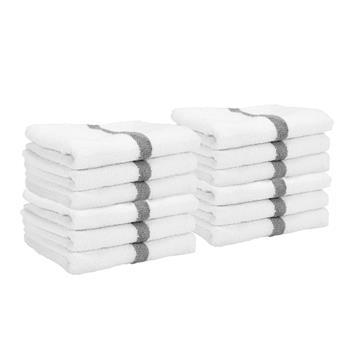 Monarch Brands Hand Towels, 16 in x 27 in, Grey Center Stripe, 4 Dozen/Carton
