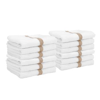 Monarch Brands Hand Towels, 16 in x 27 in, Beige Center Stripe, 4 Dozen/Case
