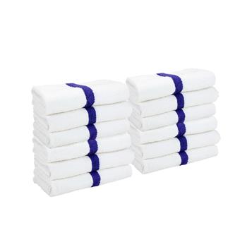 Monarch Brands Bath Towels, 22 in x 44 in, Blue Center Stripe, 2 Dozen/Carton