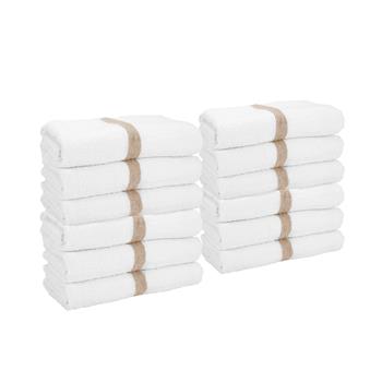 Monarch Brands Bath Towels, 22 in x 44 in, Beige Center Stripe, 2 Dozen/Carton