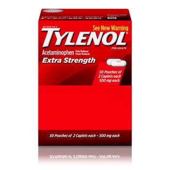 Tylenol Extra Strength Caplets, Fever Reducer and Pain Reliever, 500mg, 50 Packets/Box