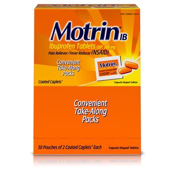 Motrin&#174; IB Ibuprofen 200mg Tablets for Fever, Aches and  Pain Relief, 50 Pouches/Box
