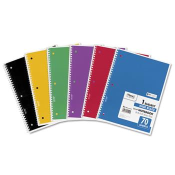 Mead Spiral Bound Notebook, Wide Ruled, 8&quot; x 10.5&quot;, White Paper, Assorted Covers, 70 Sheets