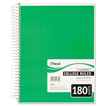 Mead&#174; Spiral Bound Notebook, Perforated, College Rule, 8 x 10 1/2, White, 180 Sheets