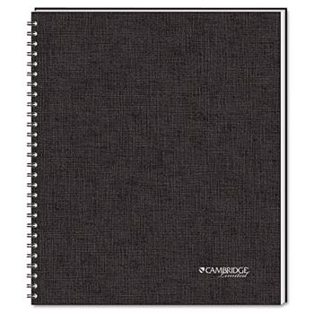 Cambridge Guided Business Notebook, 8.88&quot; x 11&quot;, White Paper, Black Linen Cover, 80 Sheets