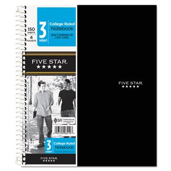 Five Star&#174; Wirebound Notebook, College Rule, 8 1/2 x 11, 3 Subject, 150 Sheets