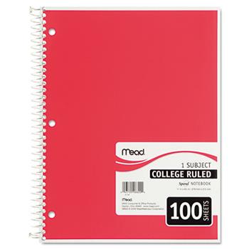 Mead Spiral Bound Notebook, Perforated, College Ruled, 8.5&quot; x 11&quot;, White Paper, 100 Sheets