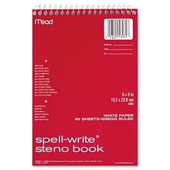 Mead Spell-Write Wirebound Steno Book, Gregg Rule, 6 x 9, White, 80 Sheets