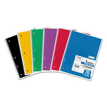 Mead&#174; Spiral Notebook, Wide Ruled, 10 1/2&quot; x 8&quot;, 70 Pages, 6/Pack