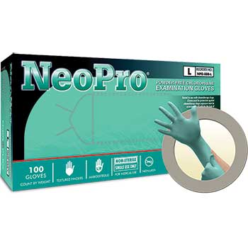 Microflex Neo Pro&#174; Neoprene Exam Glove, Textured Fingertips, Large, Green, 100/BX