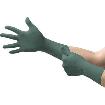 Ansell DFK-608 Dura Flock&#174; Nitrile Disposable Gloves, Flock Lined, Green, Large, 50/BX