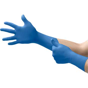 Ansell SG-375 SafeGrip&#174; Latex Exam Glove, Extended Cuff, Disposable, Blue, L, 50/BX