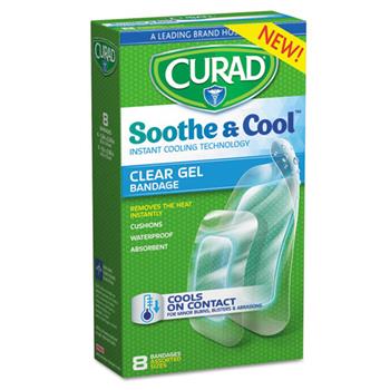 Curad Soothe &amp; Cool Clear Gel Bandages, Assorted, Clear, 8/Box