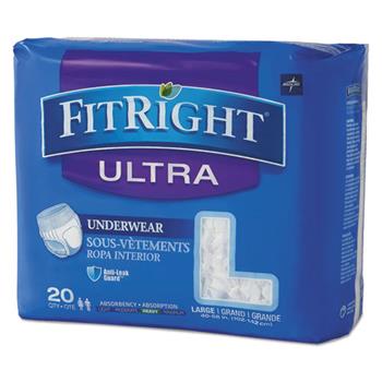 Medline FitRight Ultra Protective Underwear, Large, 40-56&quot; Waist, 20/Pack