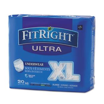 Medline FitRight Ultra Protective Underwear, X-Large, 56-68&quot; Waist, 20/Pack