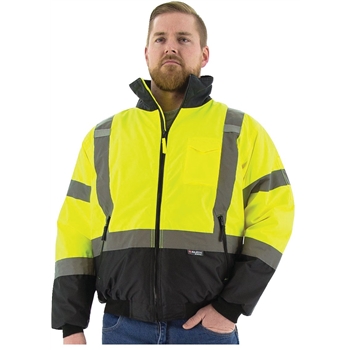 Majestic High Visibility Bomber Jacket, Yellow Top, Black Bottom, ANSI /ISEA 107-2015 Class 3, Polyester, Large