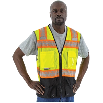 Majestic High Visibility Mesh Vest, Zipper Closure, Yellow Top, Black Bottom, Polyester, X-Large