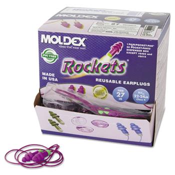 Moldex Rockets Reusable Earplugs, Corded, 27NRR, Bag