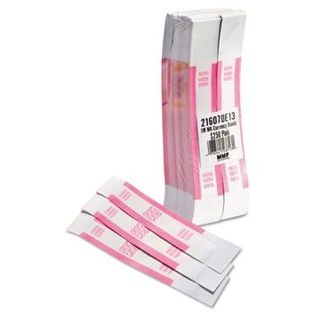 MMF Industries™ Self-Adhesive Currency Straps, Pink, $250 in Dollar Bills, 1000 Bands/Pack