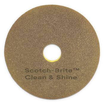 Scotch-Brite Clean and Shine Pad, 17&quot; Diameter, Yellow/Gold, 5/Carton