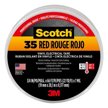 Scotch #35 Vinyl Electrical Tape, 0.75 in x 66 ft x 7 mil, Red