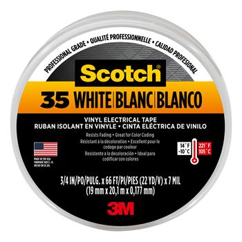 Scotch #35 Vinyl Electrical Tape, 0.75 in x 66 ft x 7 mil, White