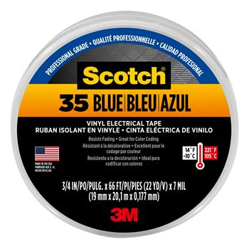 Scotch #35 Vinyl Electrical Tape, 0.75 in x 66 ft x 7 mil, Blue