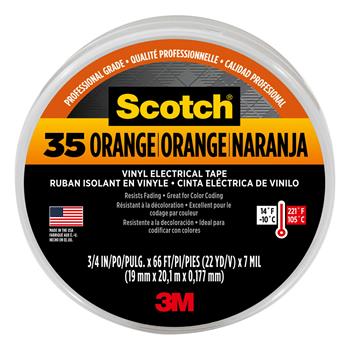 Scotch #35 Vinyl Electrical Tape, 0.75 in x 66 ft x 7 mil, Orange