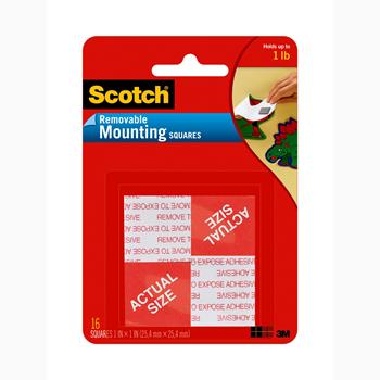 Scotch Removable Mounting Squares, 1 in x 1 in, White, 16/Pack
